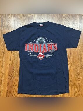 Vintage Cleveland Indians 1995 Trench Ultra T-Shirt Sz Large Fits S/M Navy MLB